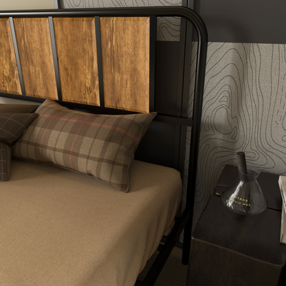 Industrial Steel Double Bed Frame with Headboard - Space-Saving Vintage Style