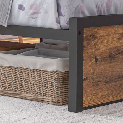 Industrial Chic Single Bed Frame with Storage Headboard & Under-Bed Space