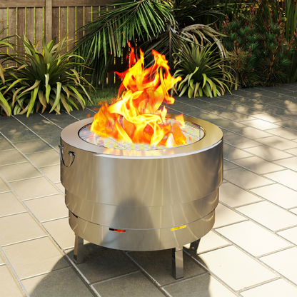 Portable Stainless Steel Fire Pit & Grill – Perfect for Cozy Outdoor Nights!