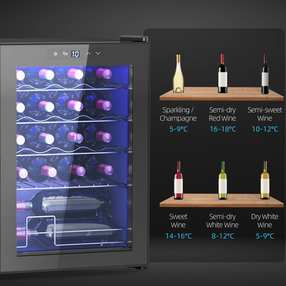 Freestanding Wine Cooler Fridge with Glass Door, 20 Bottle, LED Light