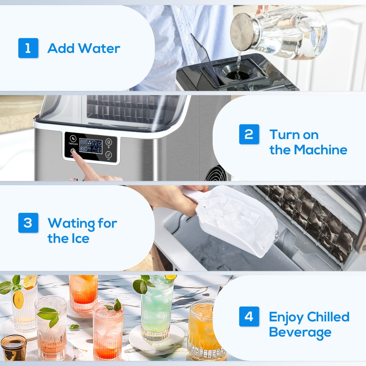 Ice Maker Machine Counter Top Ice Cube Maker for Home 20kg in 24 Hrs