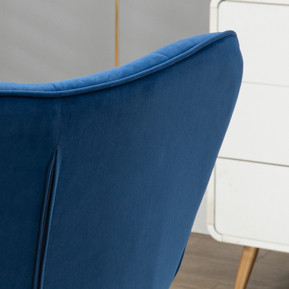 Opulent Velvet Tufted Armchair & Footstool with Gold Legs - Dark Blue