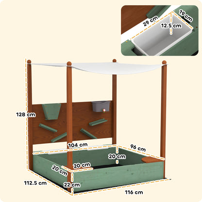 Outdoor Wooden Sandpit with Canopy & Toy Storage for Creative Play