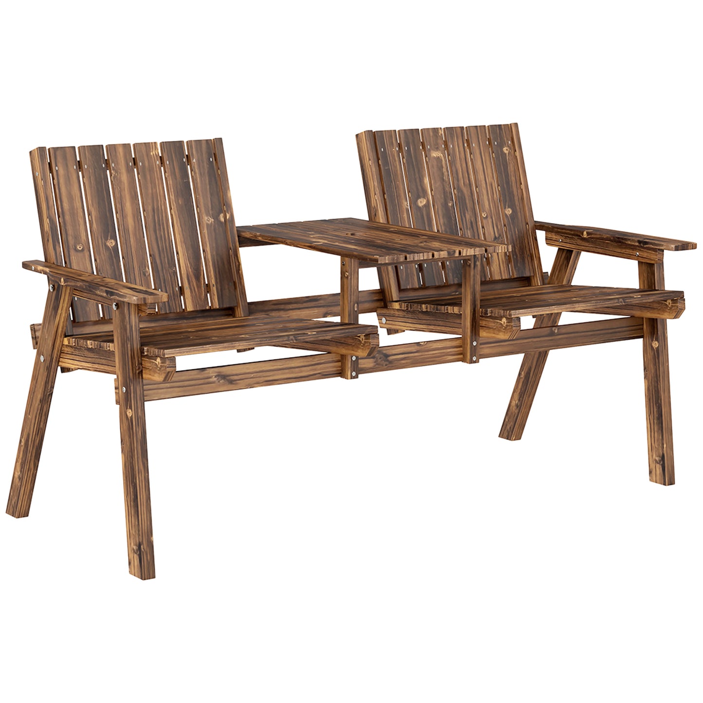 Dual-Seater Wooden Garden Bench with Central Table & Parasol Hole