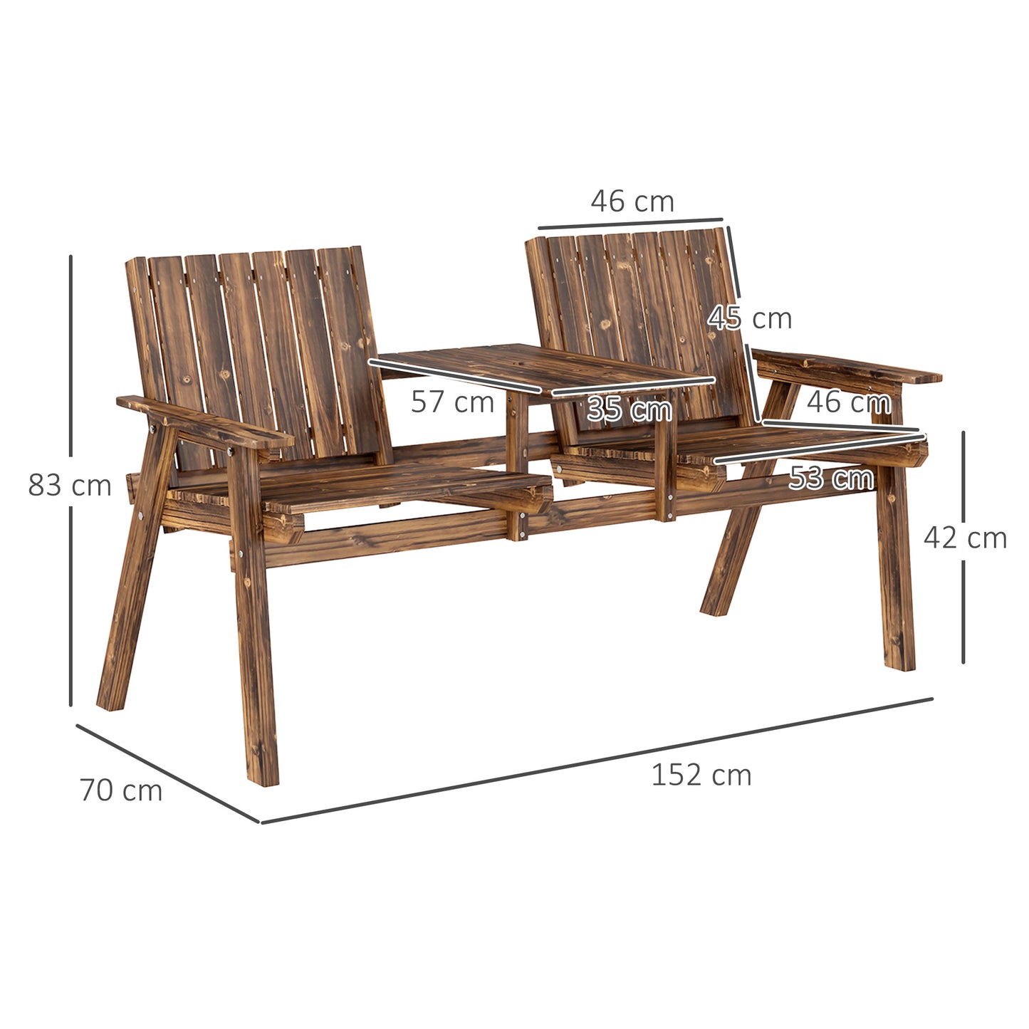 Dual-Seater Wooden Garden Bench with Central Table & Parasol Hole