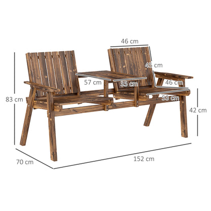 Dual-Seater Wooden Garden Bench with Central Table & Parasol Hole