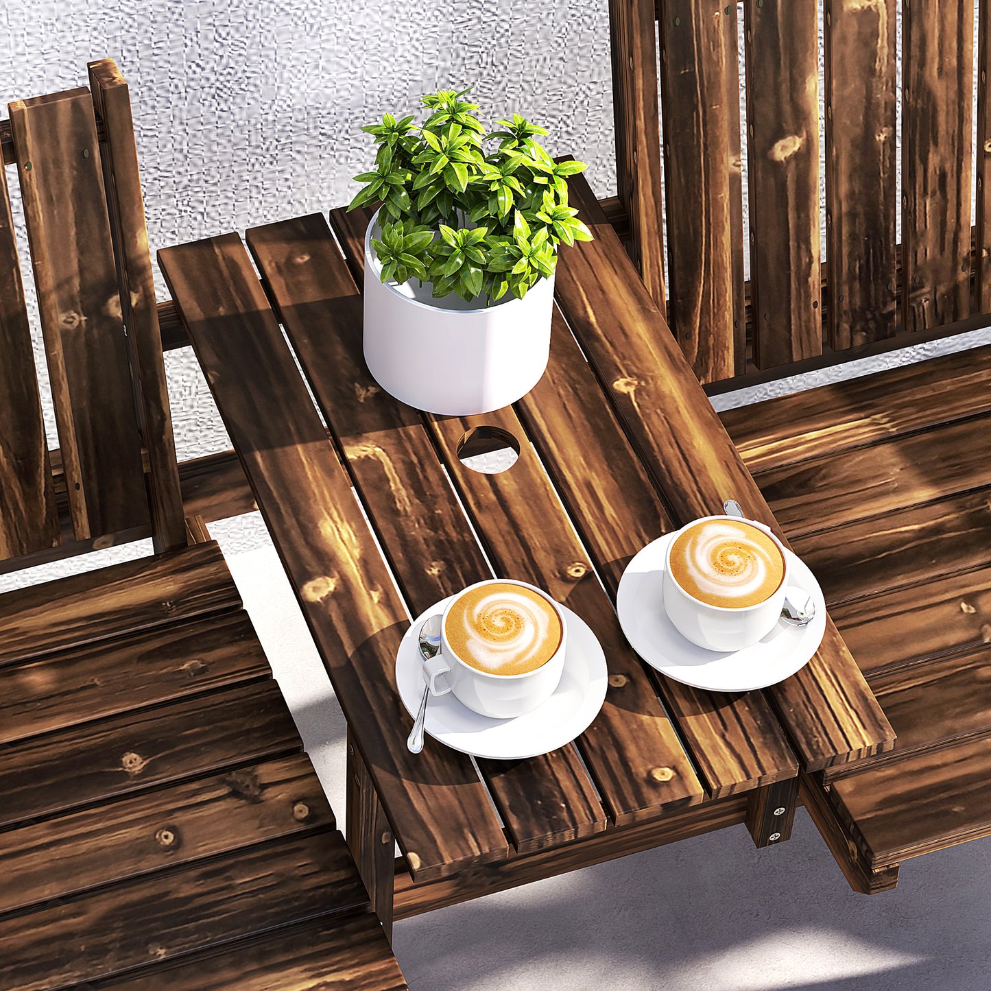 Dual-Seater Wooden Garden Bench with Central Table & Parasol Hole
