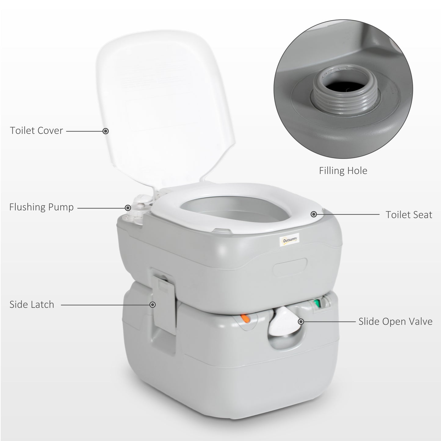 Portable Camping Toilet with Detachable Tanks (12L/22L) Grey