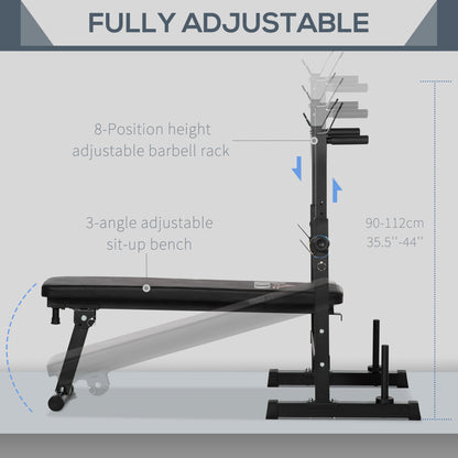 HOMCOM Adjustable Weight Bench with Barbell Rack & Dip Station - Foldable Black