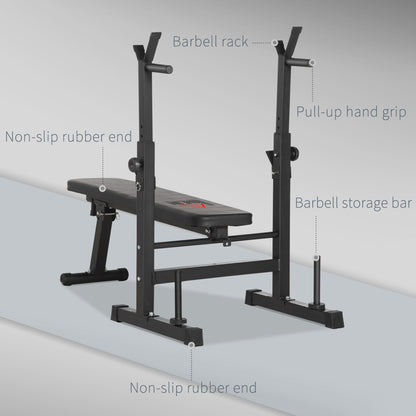 HOMCOM Adjustable Weight Bench with Barbell Rack & Dip Station - Foldable Black