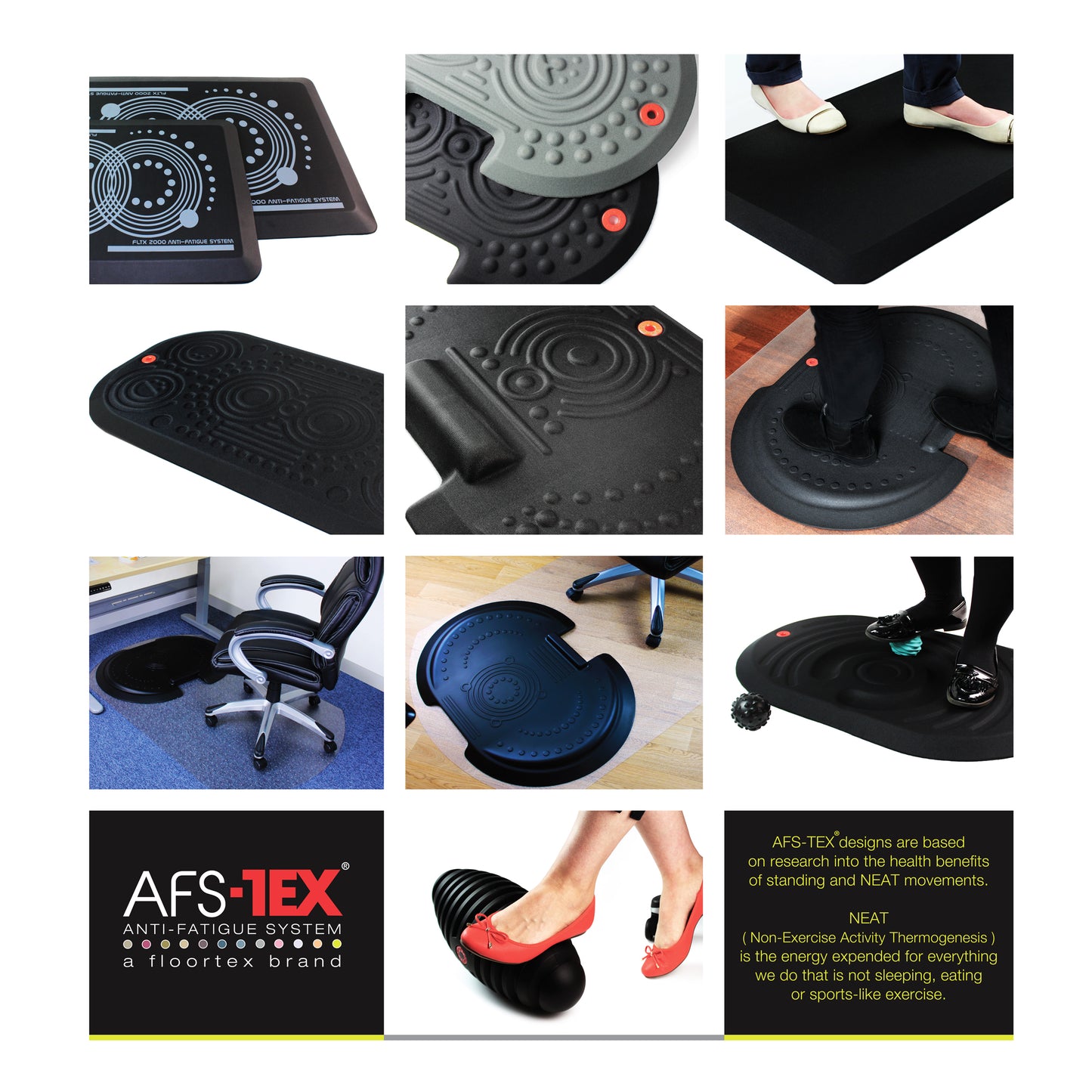 AFS-TEX 3000X Black Active Anti-Fatigue Mat 50x100 cm