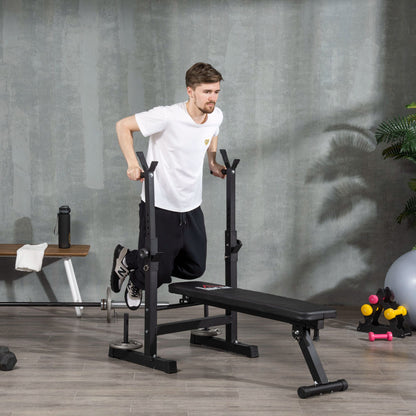 HOMCOM Adjustable Weight Bench with Barbell Rack & Dip Station - Foldable Black