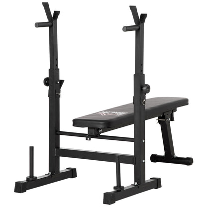 HOMCOM Adjustable Weight Bench with Barbell Rack & Dip Station - Foldable Black