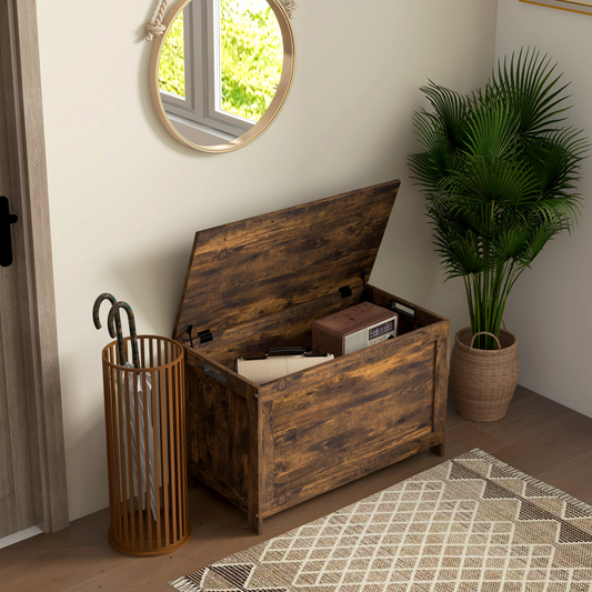 Versatile Rustic Brown Storage Bench: Stylish Organizer & Seat All-in-One