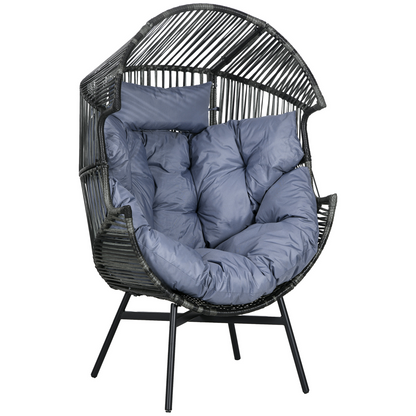 Rattan Leisure Chair with Cushion, Garden Egg Chair with Headrest, Grey