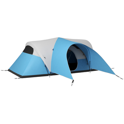 3000mm Waterproof Camping Tent with Porch & Sewn in Groundsheet, Blue