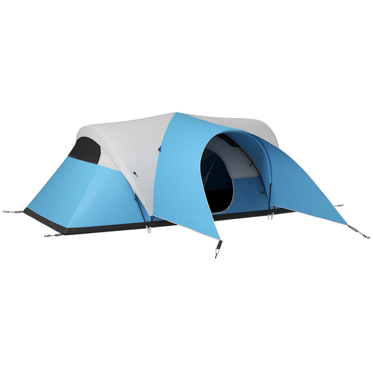 3000mm Waterproof Camping Tent with Porch & Sewn in Groundsheet, Blue