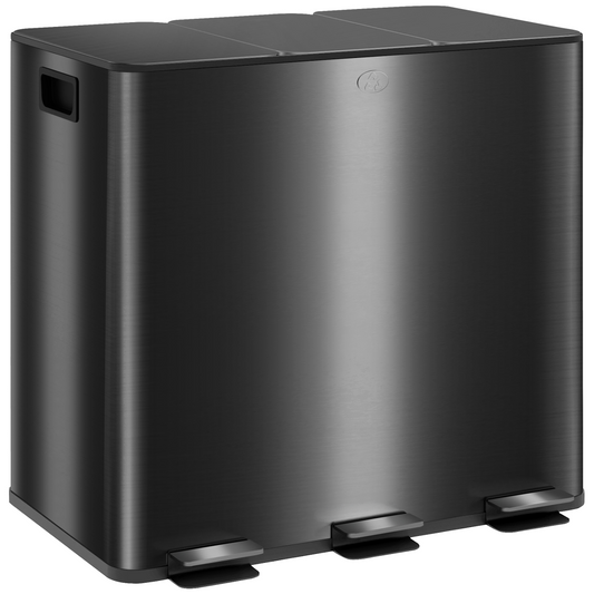 HOMCOM 3 x 15L Triple Kitchen Bin Pedal - Stainless Steel, Black