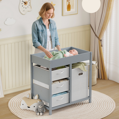 Elegant Grey Baby Changing Table with Storage and Comfort Padding