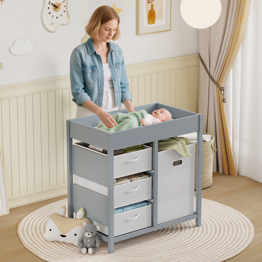 Elegant Grey Baby Changing Table with Storage and Comfort Padding
