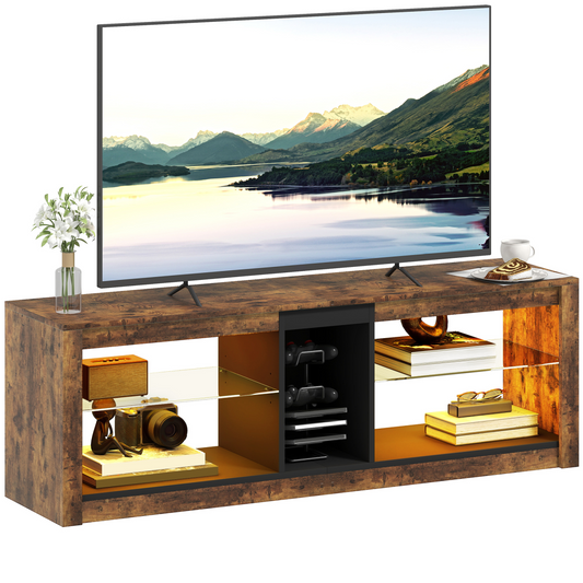 HOMCOM Rustic TV Stand with 7-Color LED Lights, 140cm Top (65in)