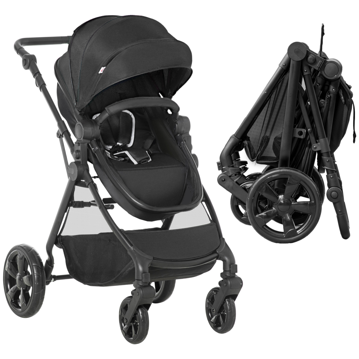 Versatile Foldable Baby Pushchair: Reclines, Compact & Lightweight Stroller – Black
