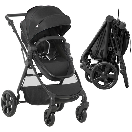 Versatile Foldable Baby Pushchair: Reclines, Compact & Lightweight Stroller – Black