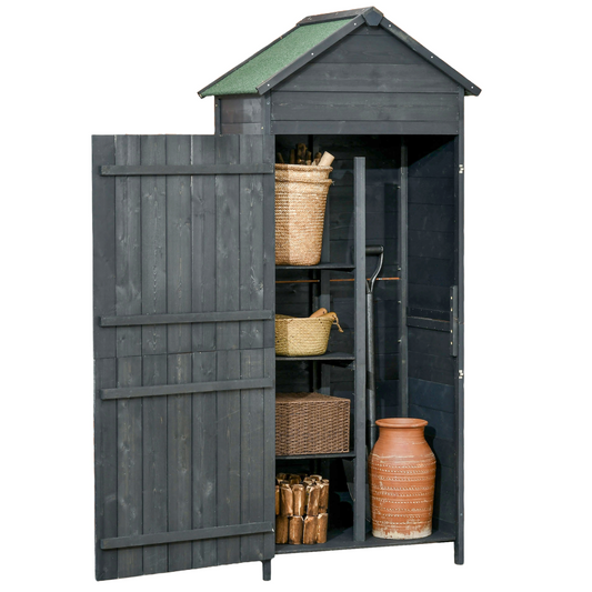 Wooden Garden Shed Outdoor Shelves Utility Tool Storage Cabinet Grey