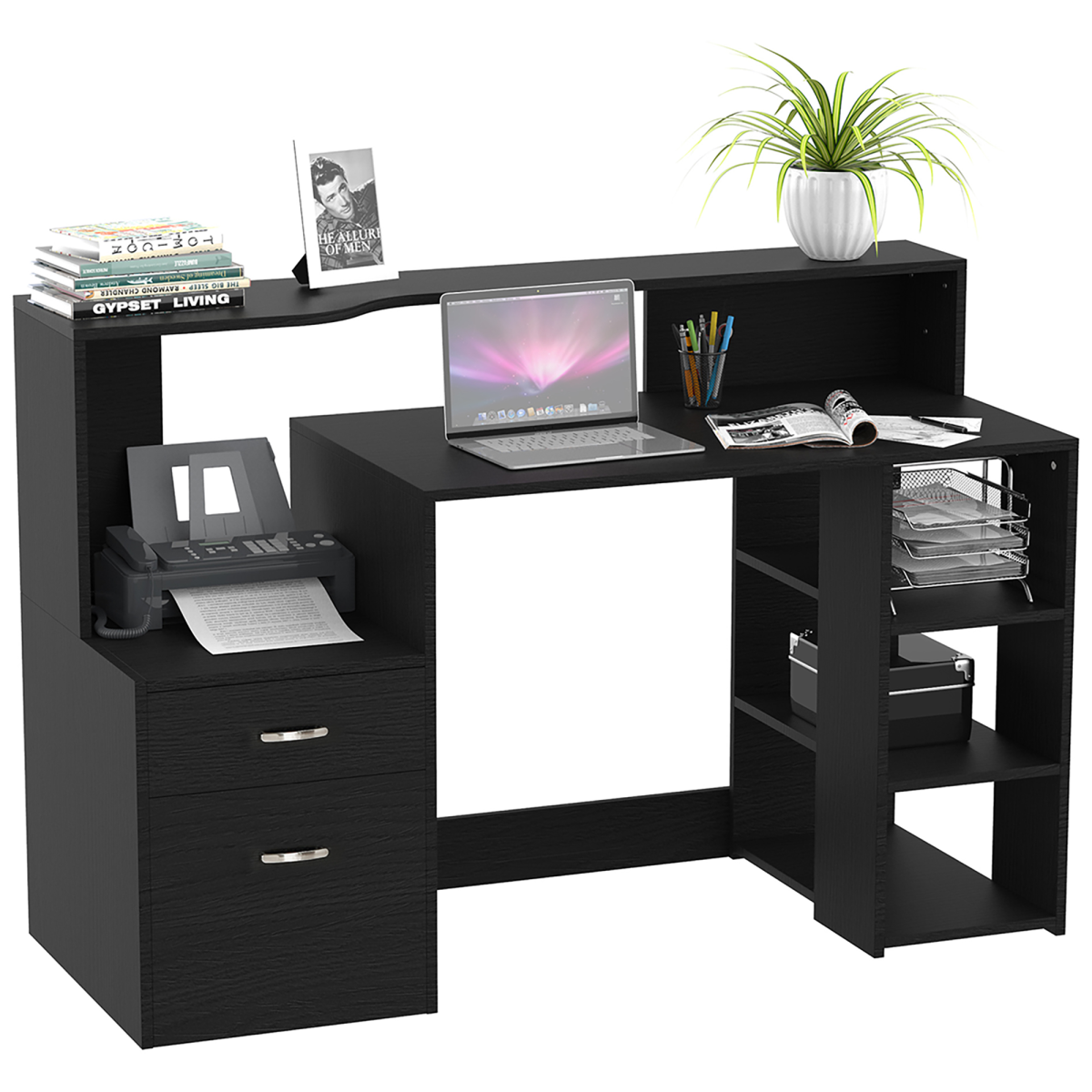 Multi-Storage & Workstation Desk Table Storage Shelves  Office Black