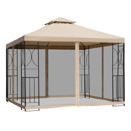 3x3m Outdoor Gazebo Tent W/Netting, 2-tier Roof