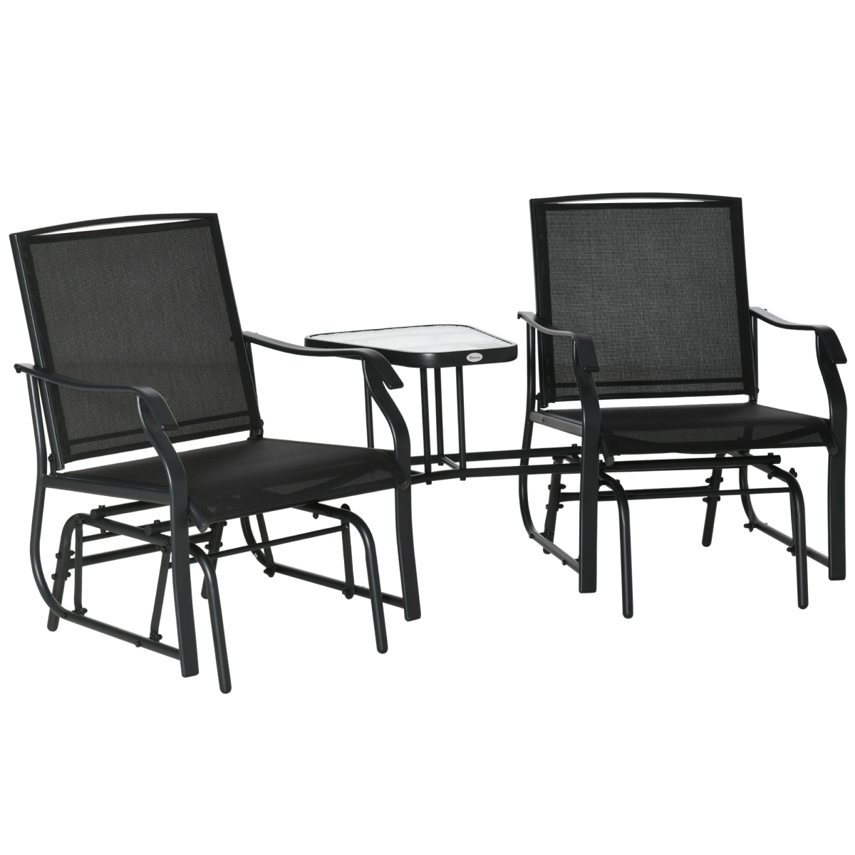 Double Glider Rocking Chairs Gliding Love Seat with Middle Table Conversation