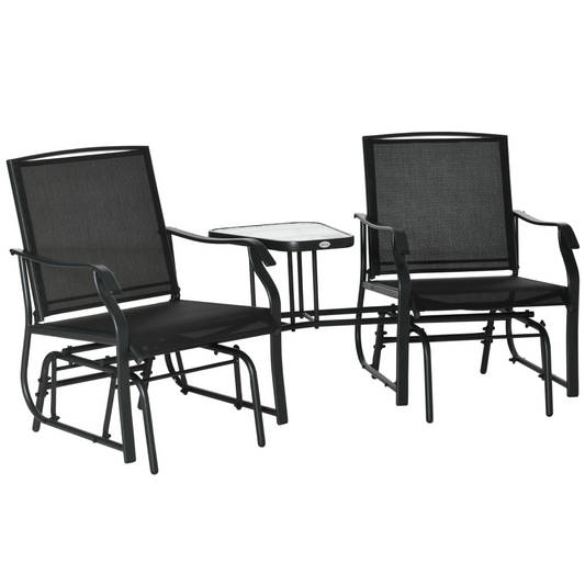 Double Glider Rocking Chairs Gliding Love Seat with Middle Table Conversation