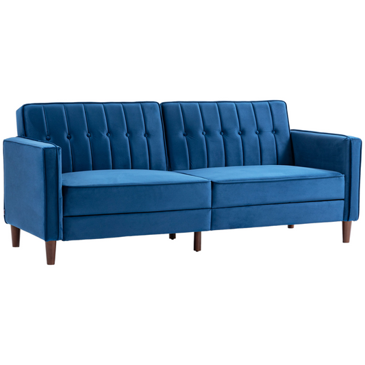 Convertible Sofa Futon Velvet-Touch Tufted Couch Sofa Bed Split Back Blue