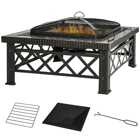 Elegant 76cm Square Garden Fire Pit Table for BBQ & Cozy Nights