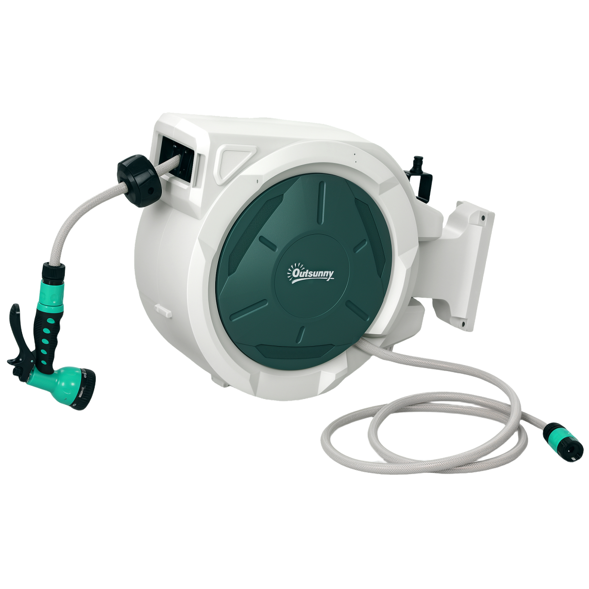 Outsunny 30m Retractable Hose Reel, Wall-Mounted with Lock & 180 Swivel - Grey
