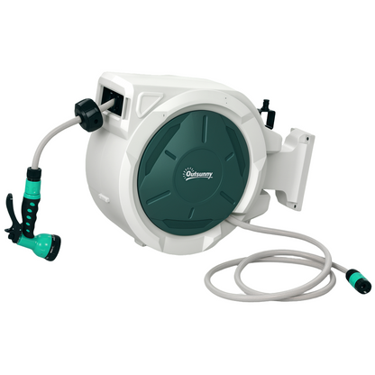 Outsunny 30m Retractable Hose Reel, Wall-Mounted with Lock & 180 Swivel - Grey