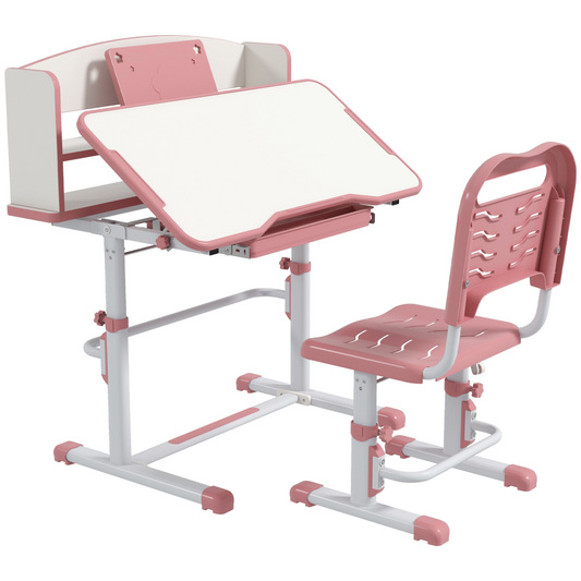 Kids Desk & Chair Set with Bookshelf - Pink, Ages 6-12