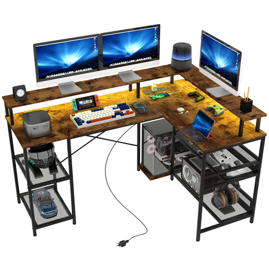 Illuminate Your Space: HOMCOM L-Shaped Gaming Desk with RGB Lights & Power Outlets