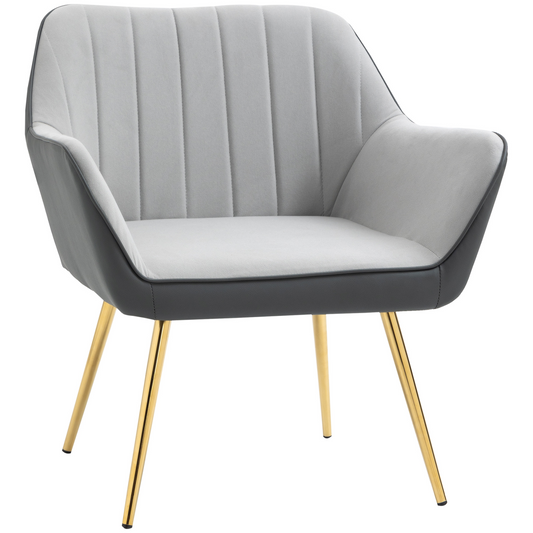 Two-Tone Velvet-Feel Armchair with Gold-Tone Legs