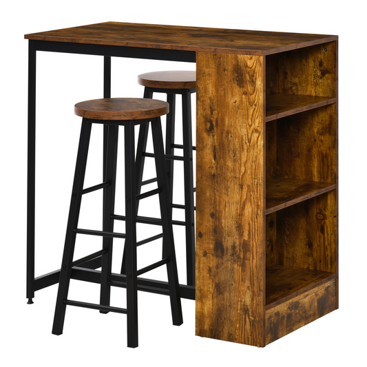 Compact 3-Piece Bar Table Set with Stools & Storage – Modern Industrial Design