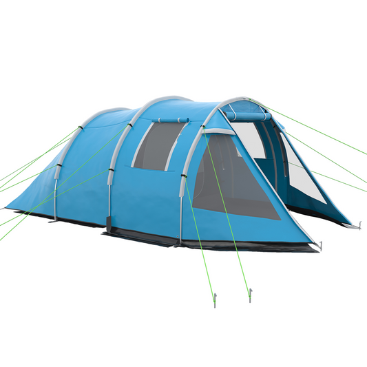 3-4 Person Dual Room Tunnel Tent with Ventilated Windows - Blue