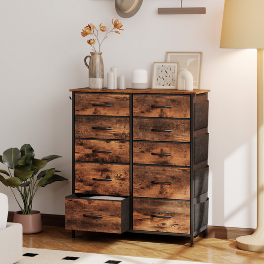 Rustic Wood Storage Chest with Multi-Drawer Organizer and Hooks