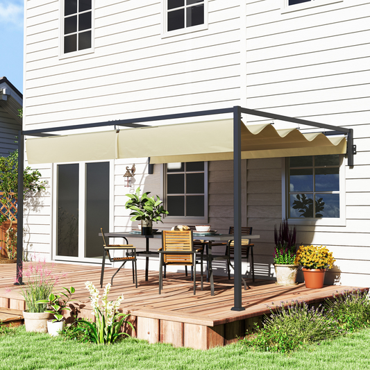 Wall Mounted Pergola with Retractable Roof, Khaki 3 x 4m